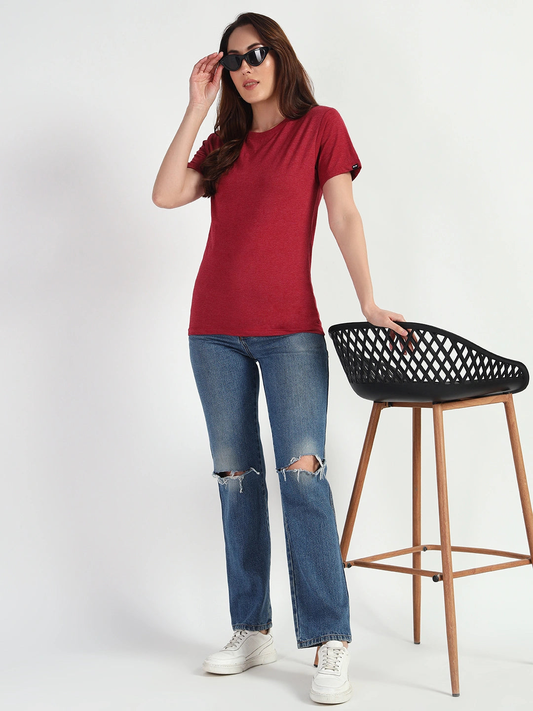 Cardinal HTR Women Plain T-shirt