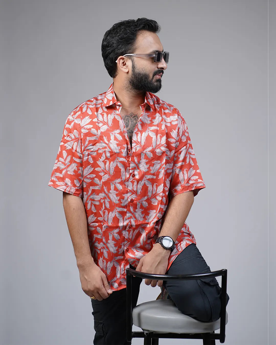 Red Floral Men Oversized Shirt cartoonpantii