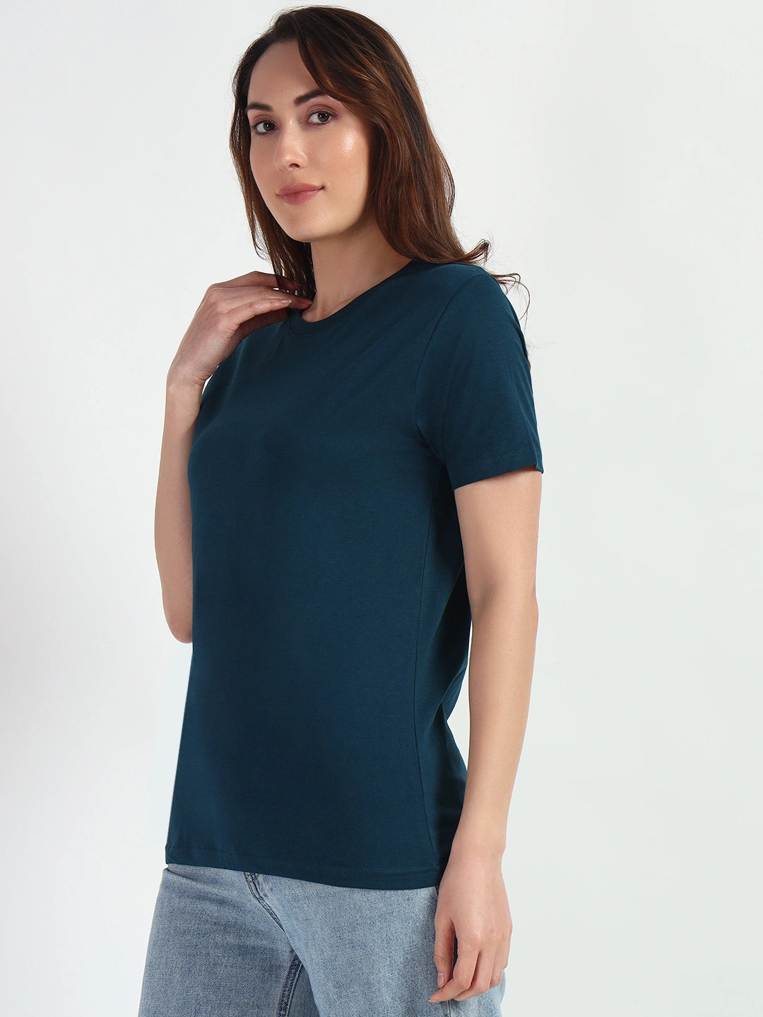 Petrol Blue Women Plain T-shirt