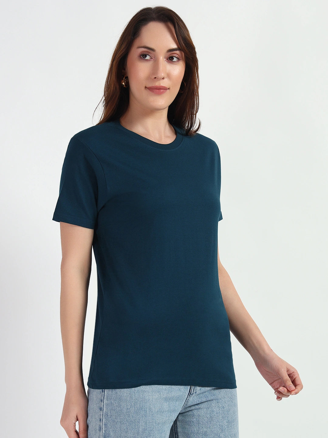 Petrol Blue Women Plain T-shirt