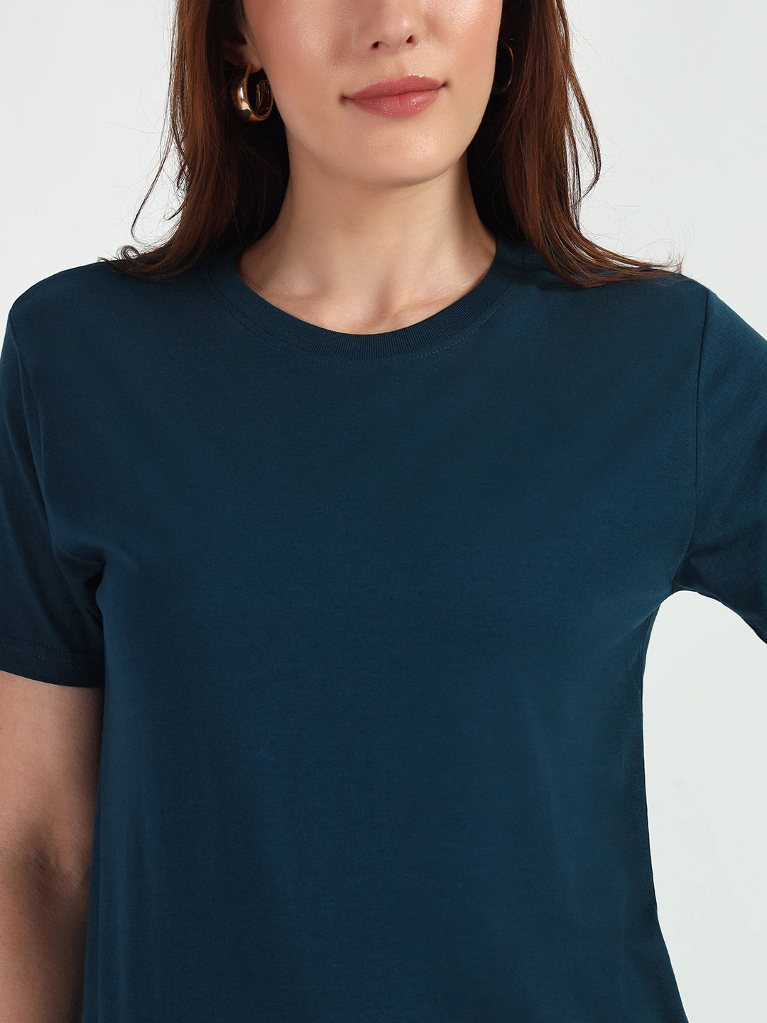 Petrol Blue Women Plain T-shirt