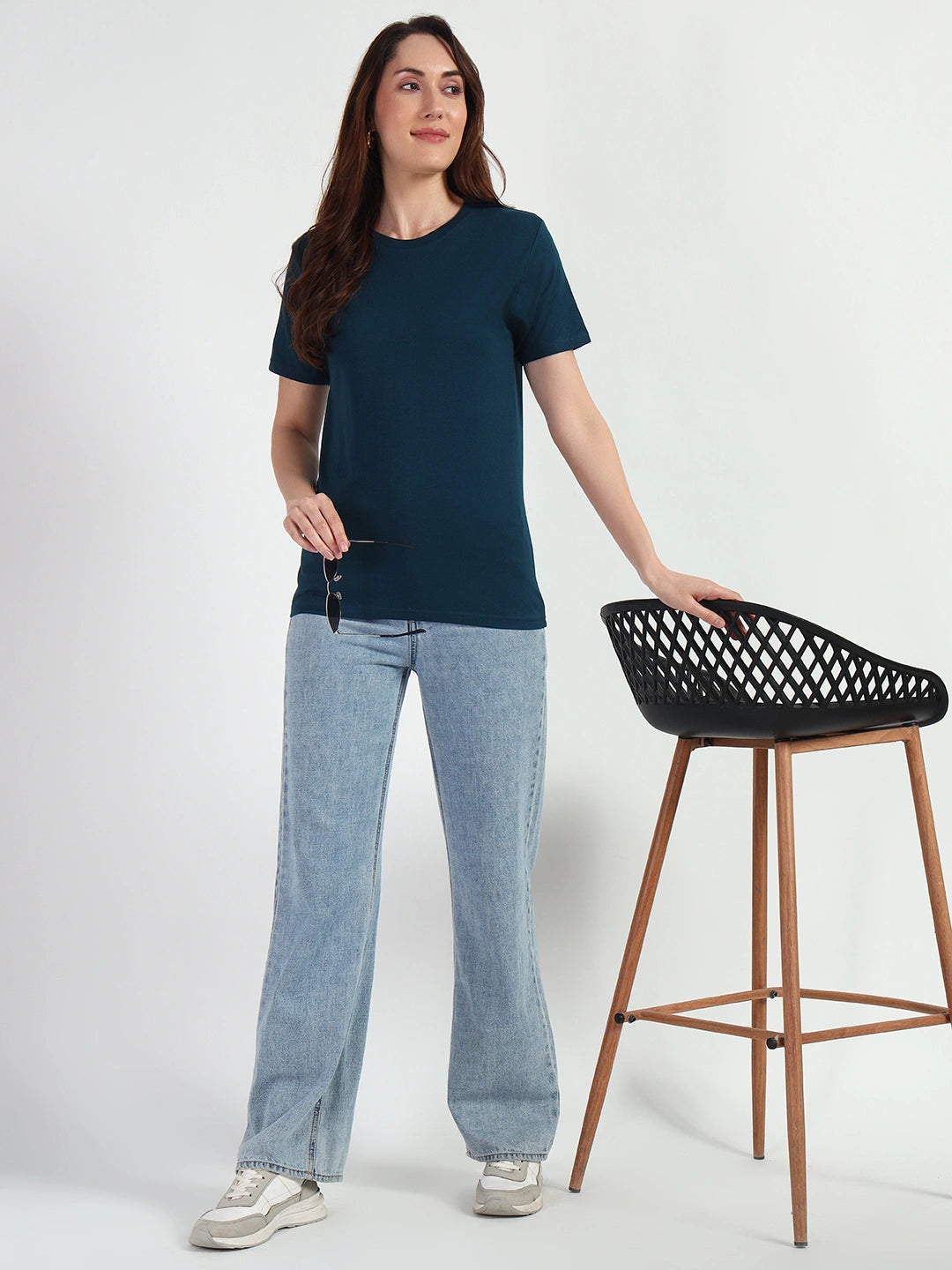 Petrol Blue Women Plain T-shirt