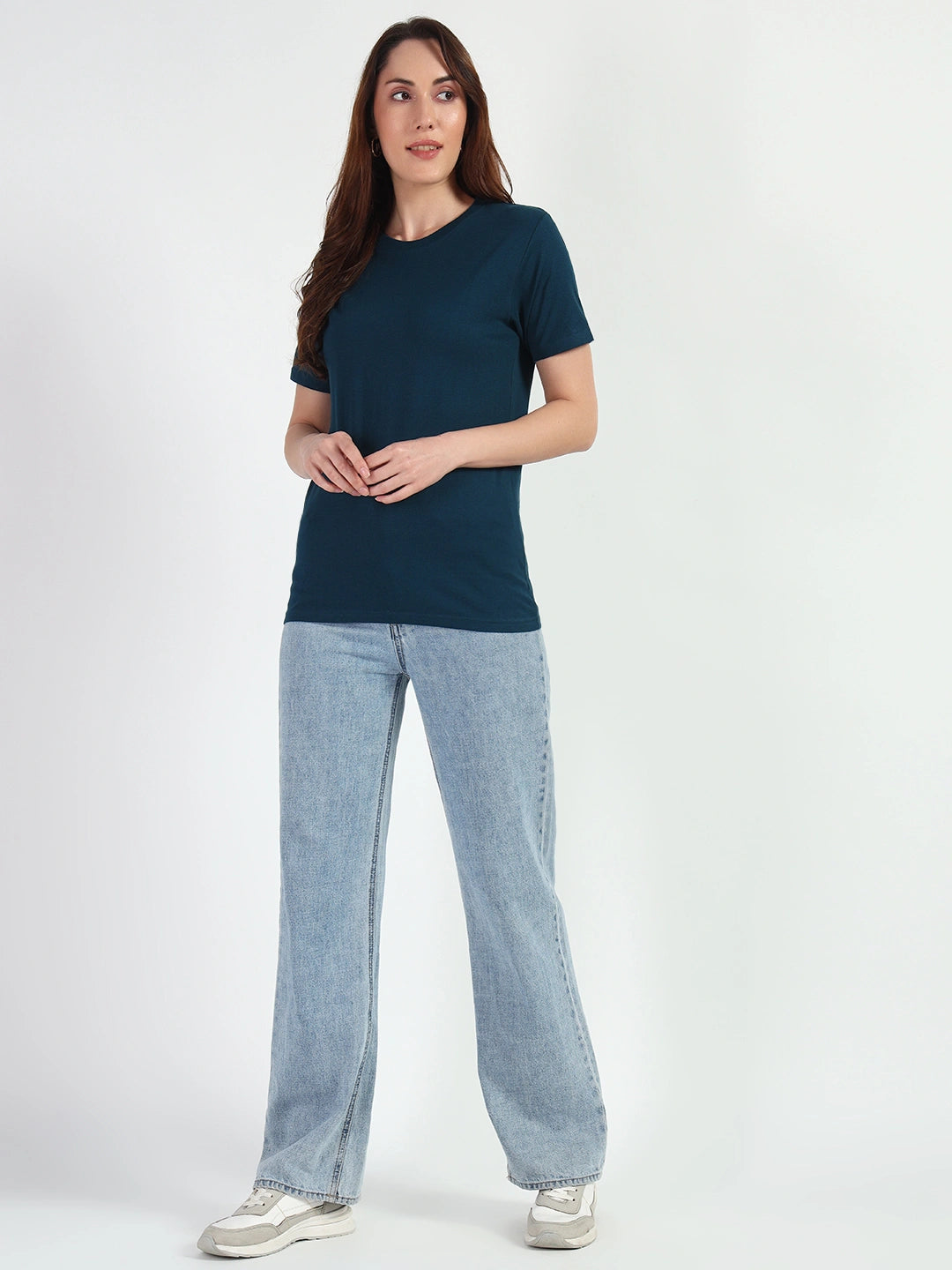 Petrol Blue Women Plain T-shirt