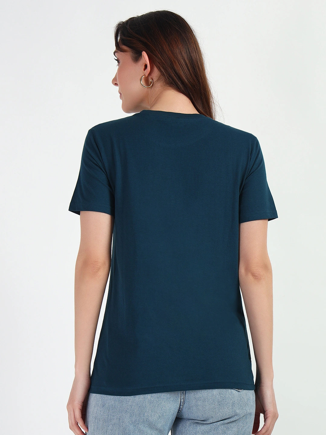 Petrol Blue Women Plain T-shirt