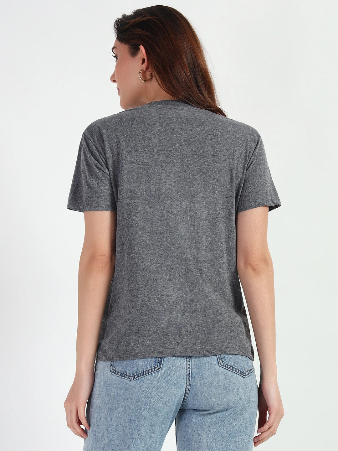 Dark Grey HTR Women Plain T-shirt