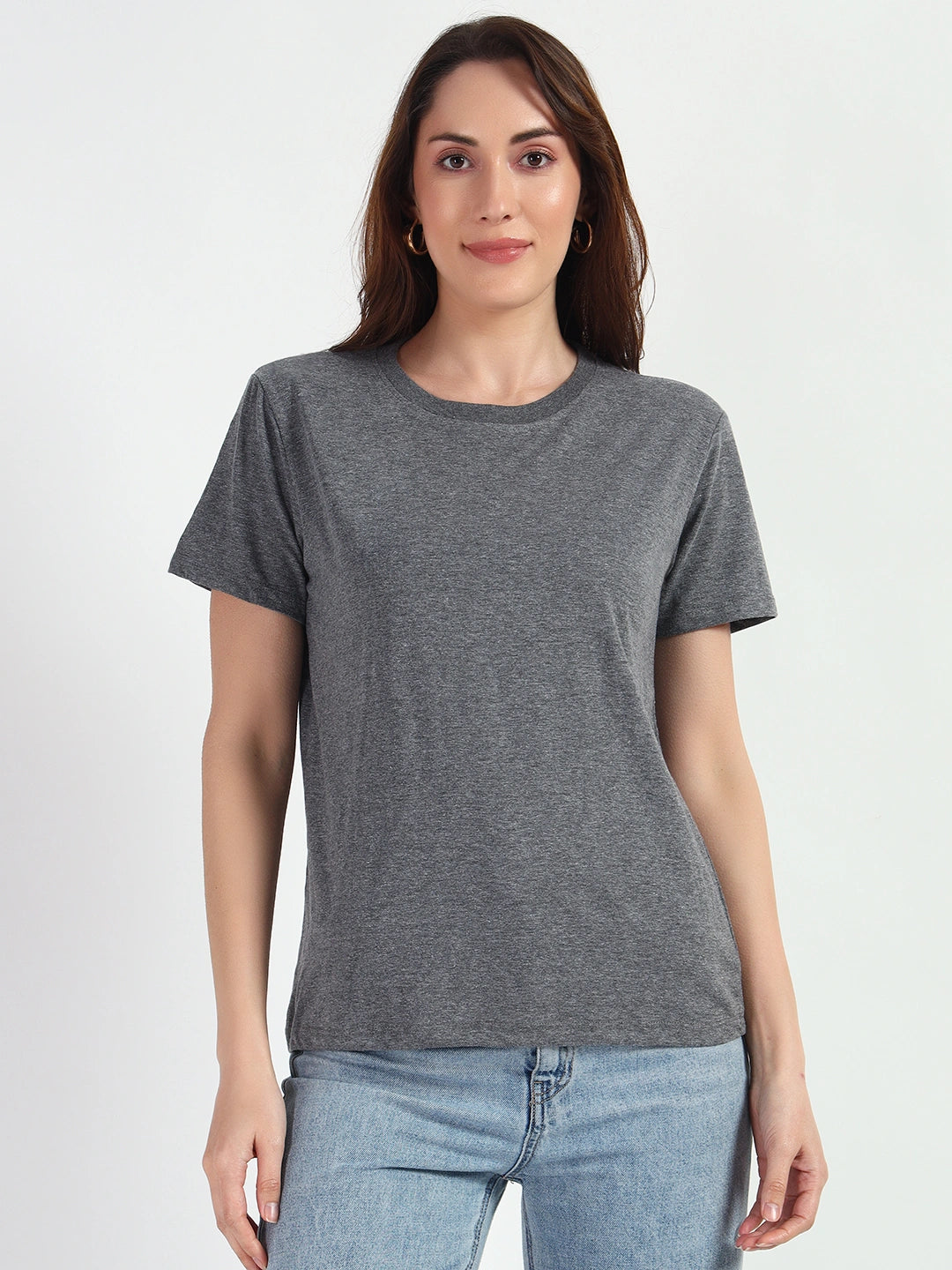 Dark Grey HTR Women Plain T-shirt