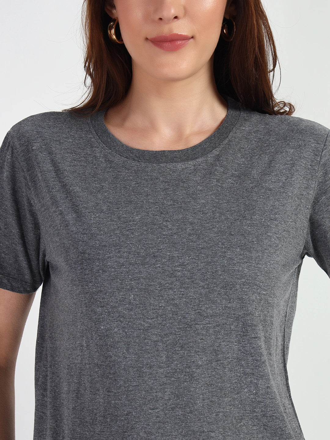 Dark Grey HTR Women Plain T-shirt