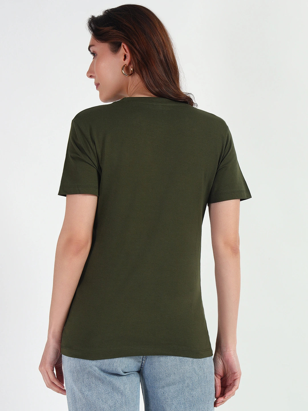 Olive Green Women Plain T-shirt