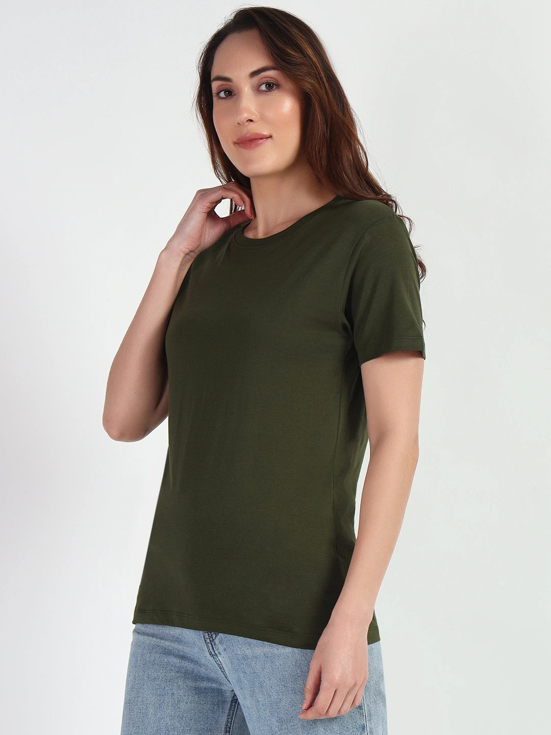 Olive Green Women Plain T-shirt