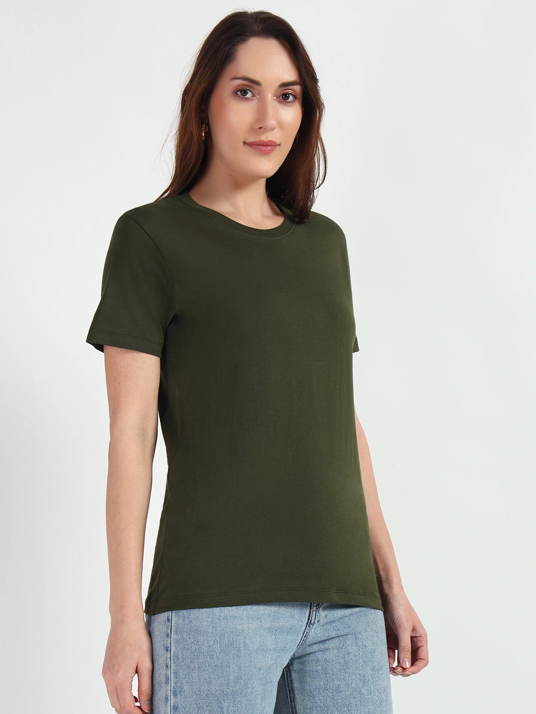 Olive Green Women Plain T-shirt