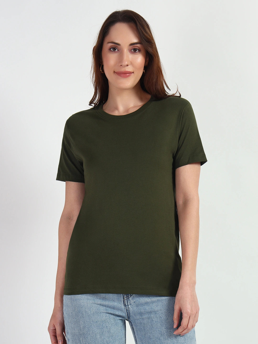 Olive Green Women Plain T-shirt