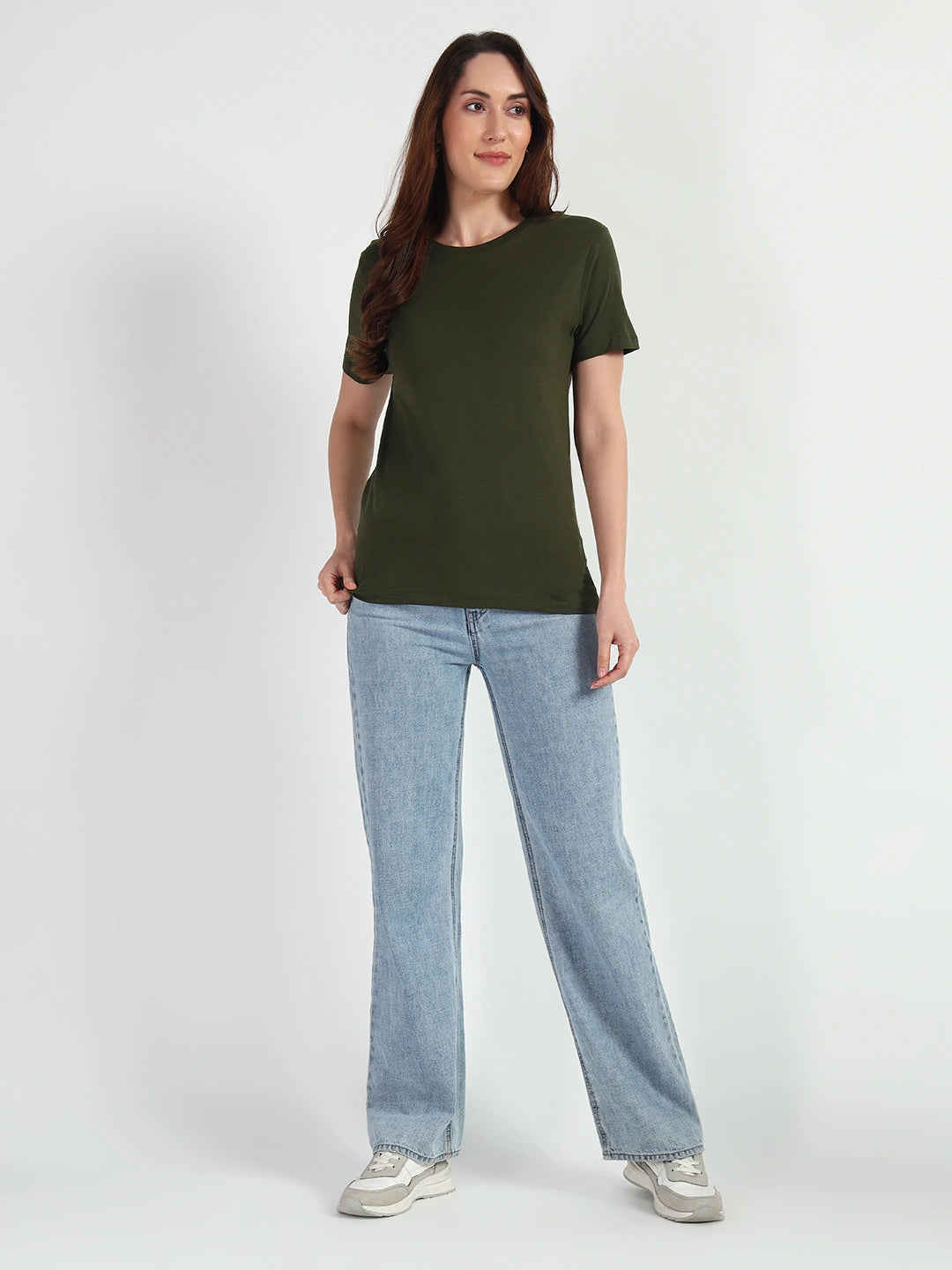 Olive Green Women Plain T-shirt