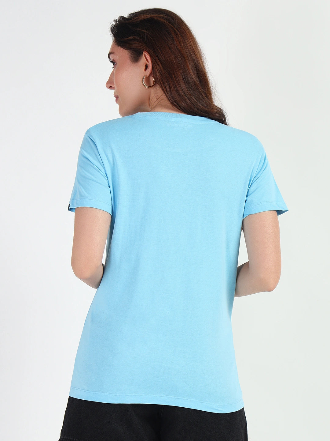 Sky Blue Women Plain T-shirt