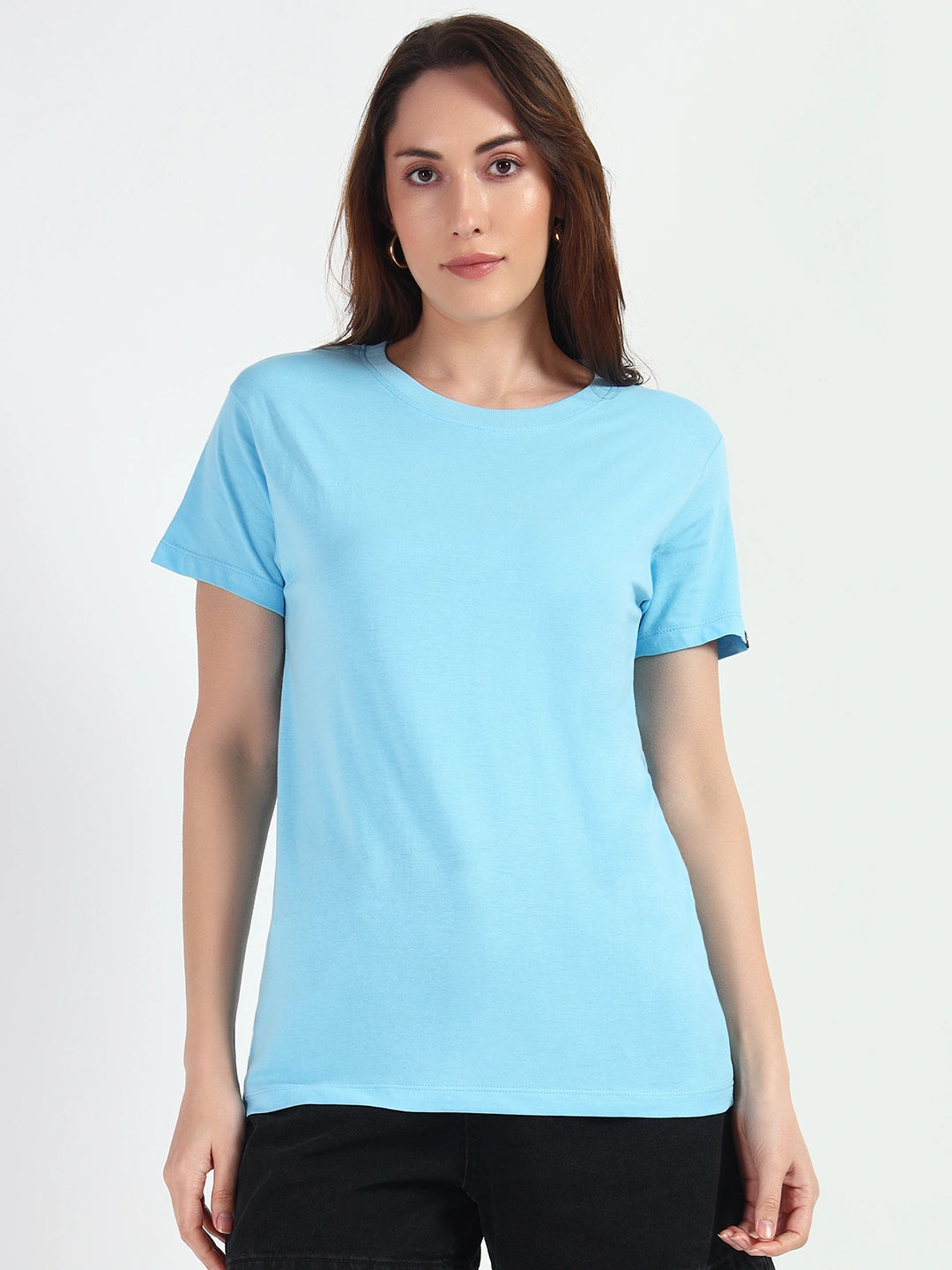 Sky Blue Women Plain T-shirt