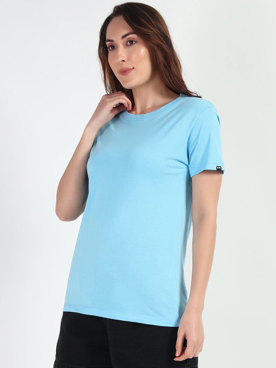 Sky Blue Women Plain T-shirt