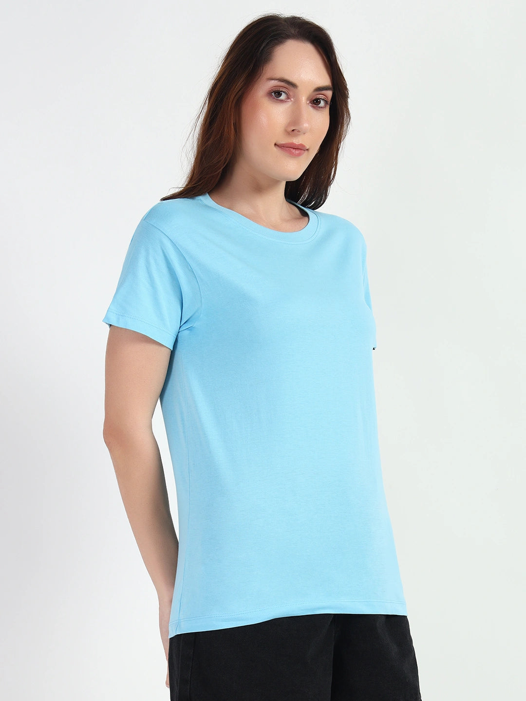 Sky Blue Women Plain T-shirt