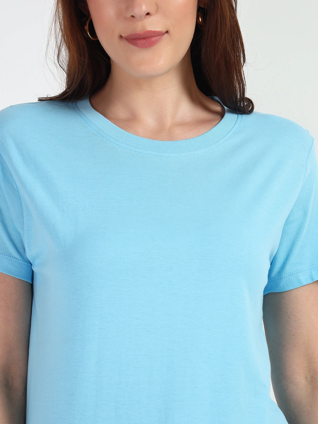 Sky Blue Women Plain T-shirt