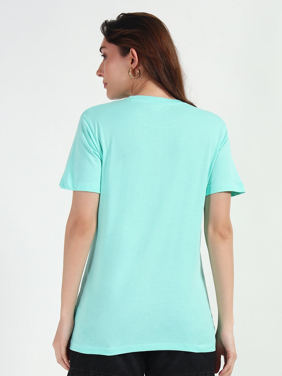 Cyan Women Plain T-shirt