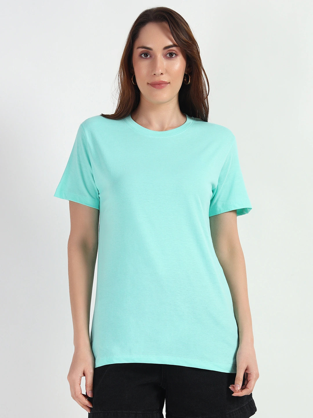 Cyan Women Plain T-shirt