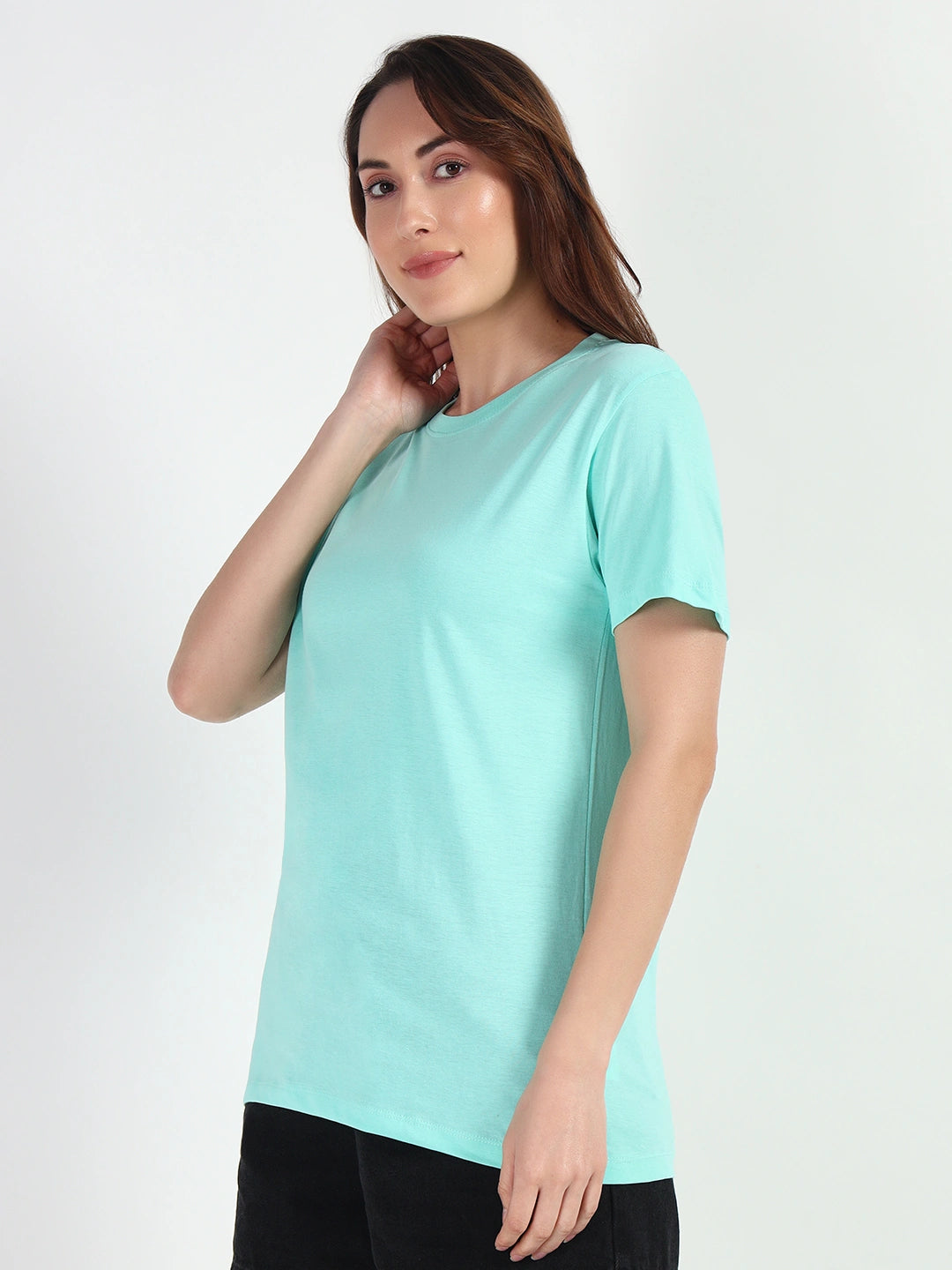 Cyan Women Plain T-shirt