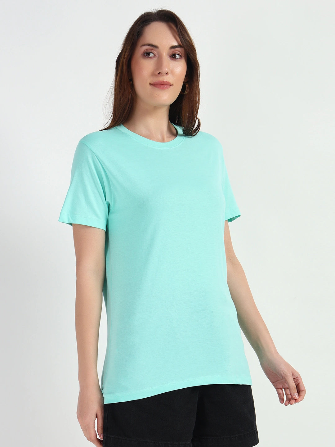 Cyan Women Plain T-shirt