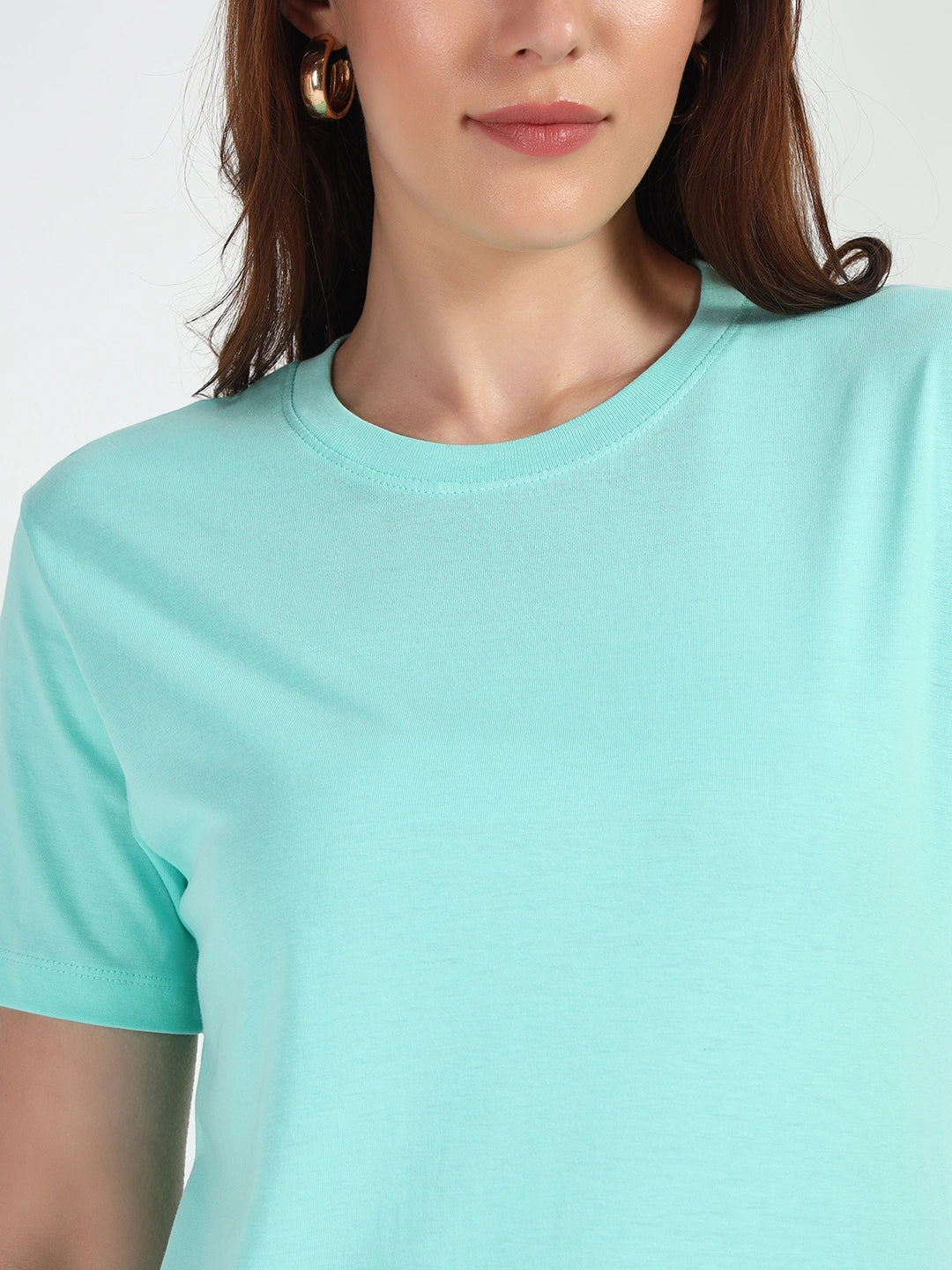 Cyan Women Plain T-shirt