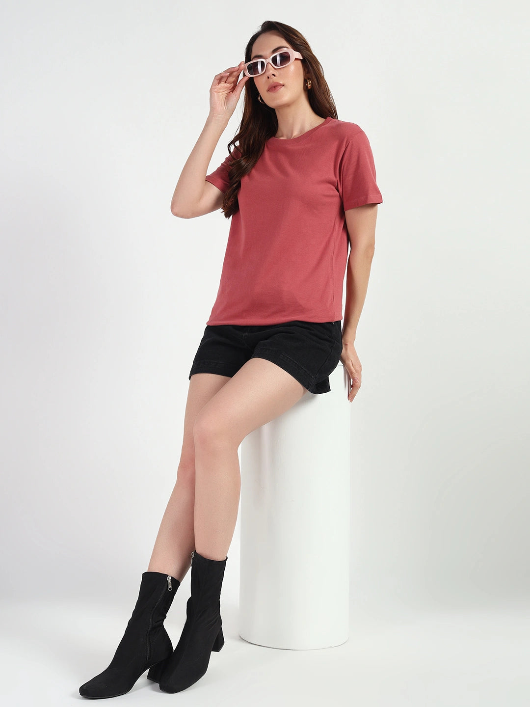 Mauve Women Plain T-shirt