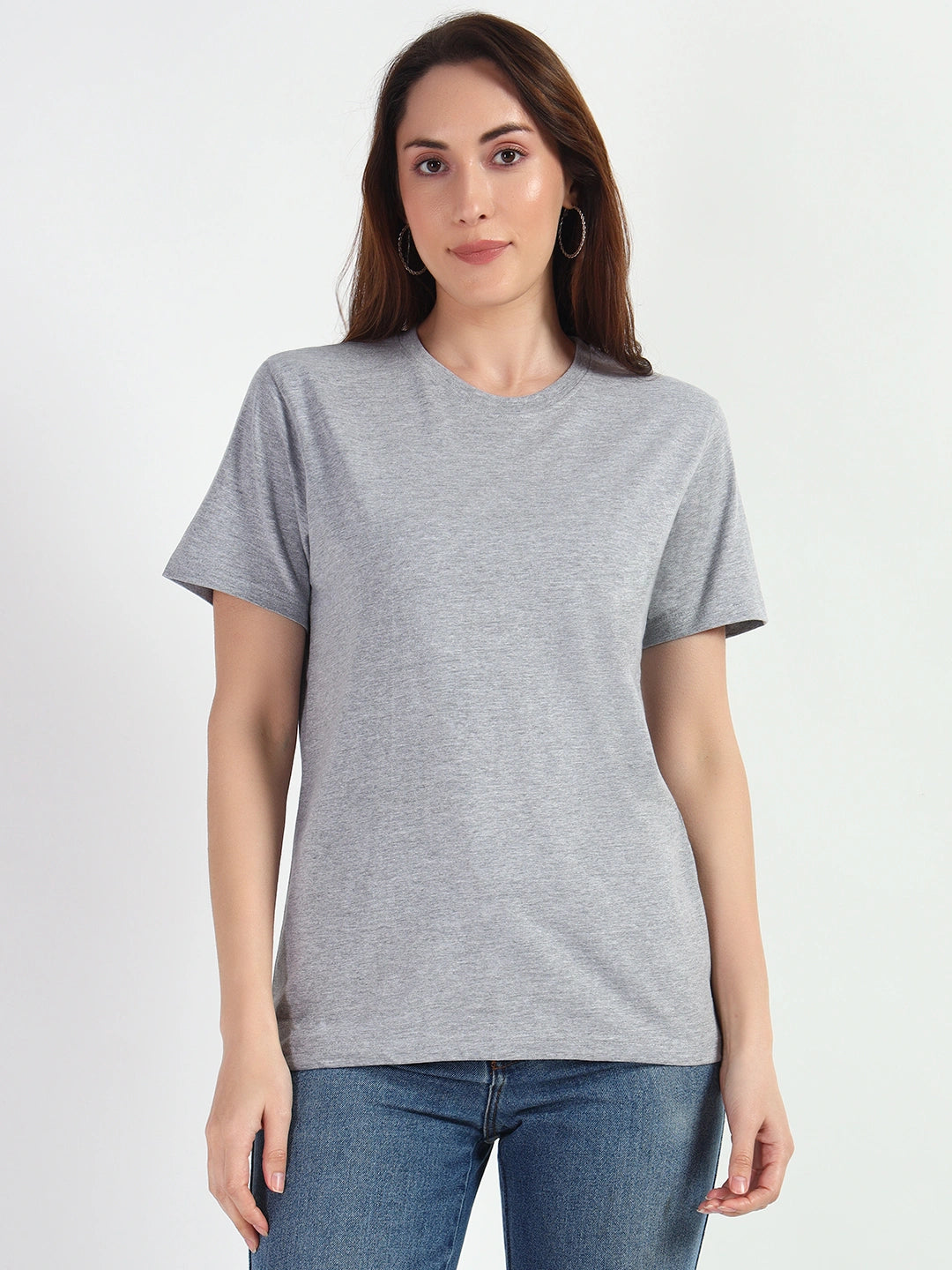 Grey HTR Women Plain T-shirt