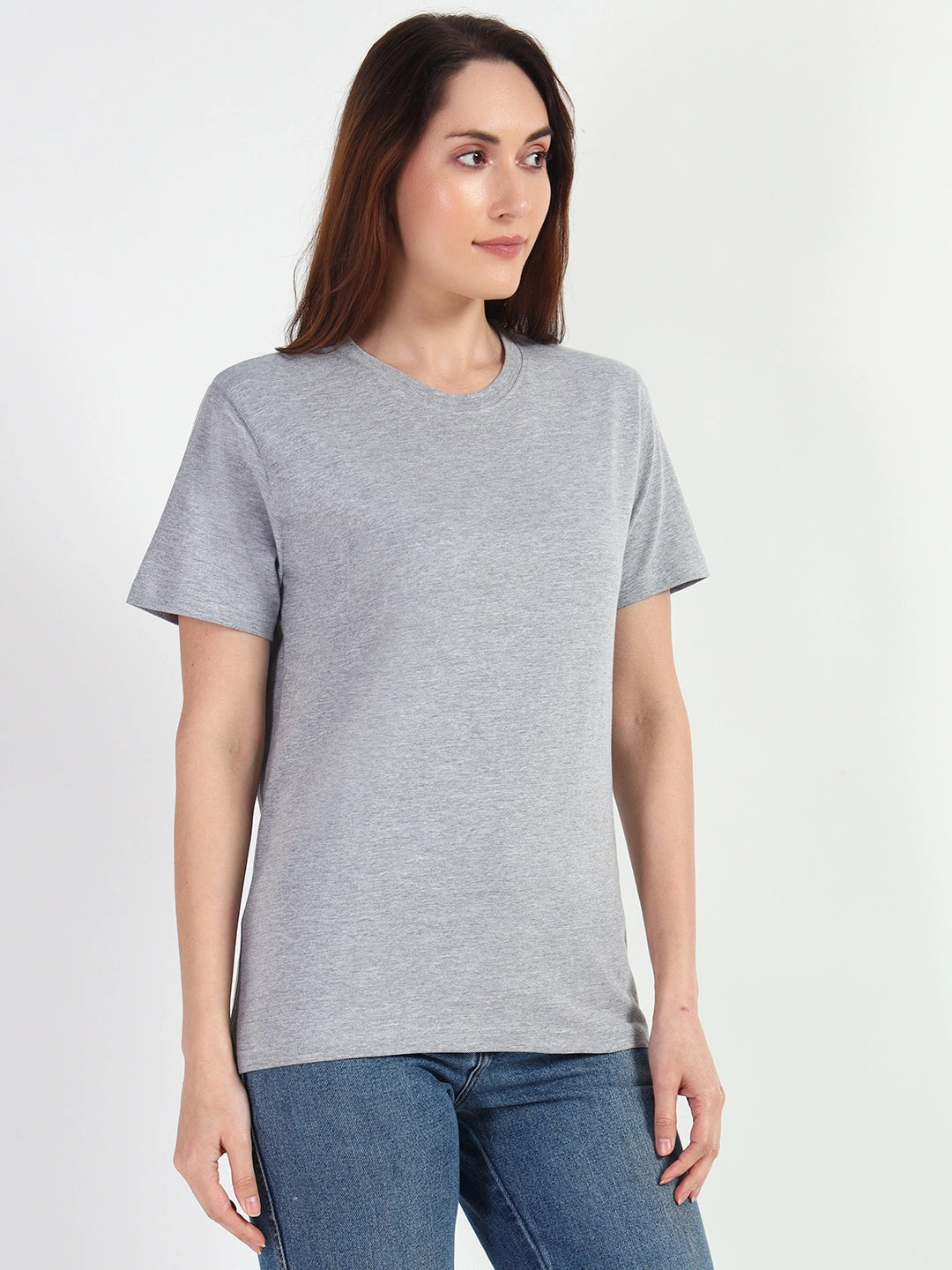 Grey HTR Women Plain T-shirt