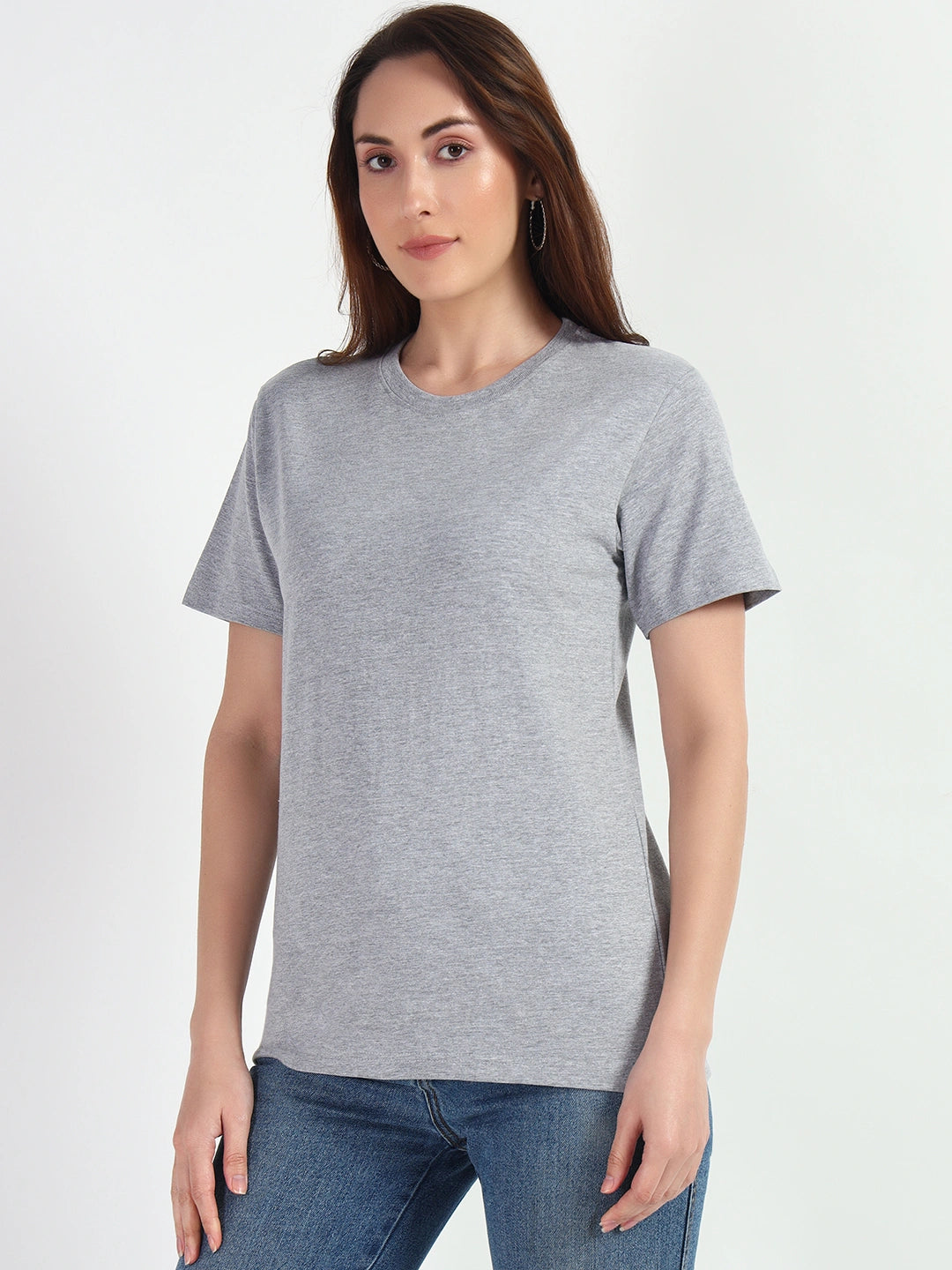 Grey HTR Women Plain T-shirt