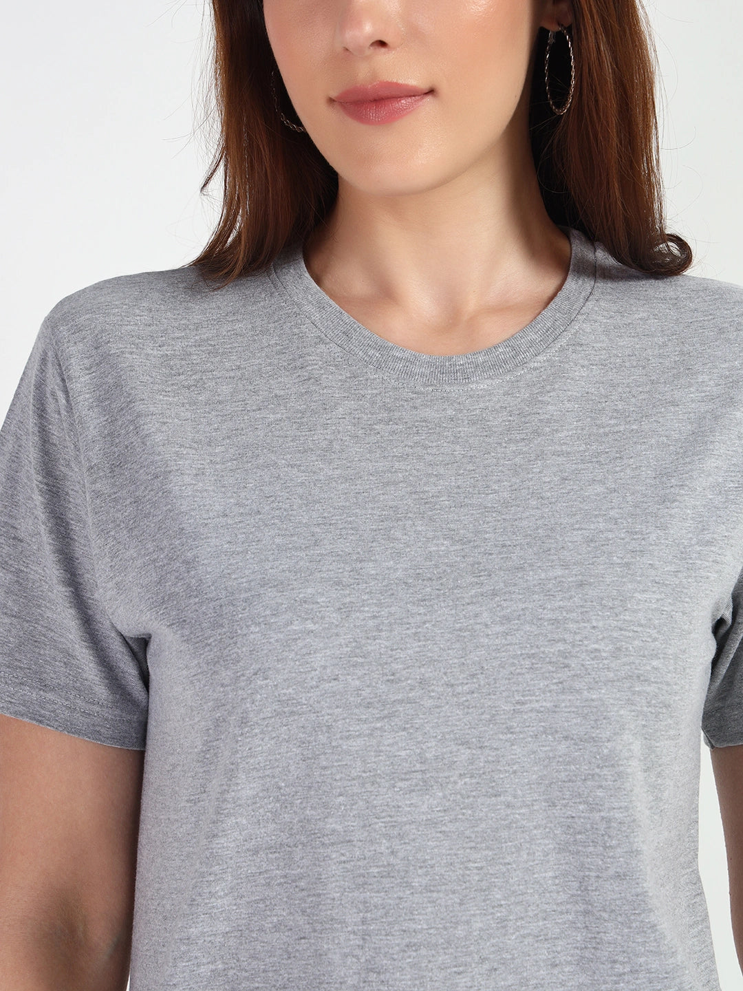 Grey HTR Women Plain T-shirt