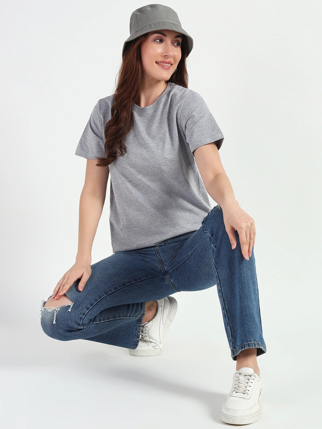 Grey HTR Women Plain T-shirt