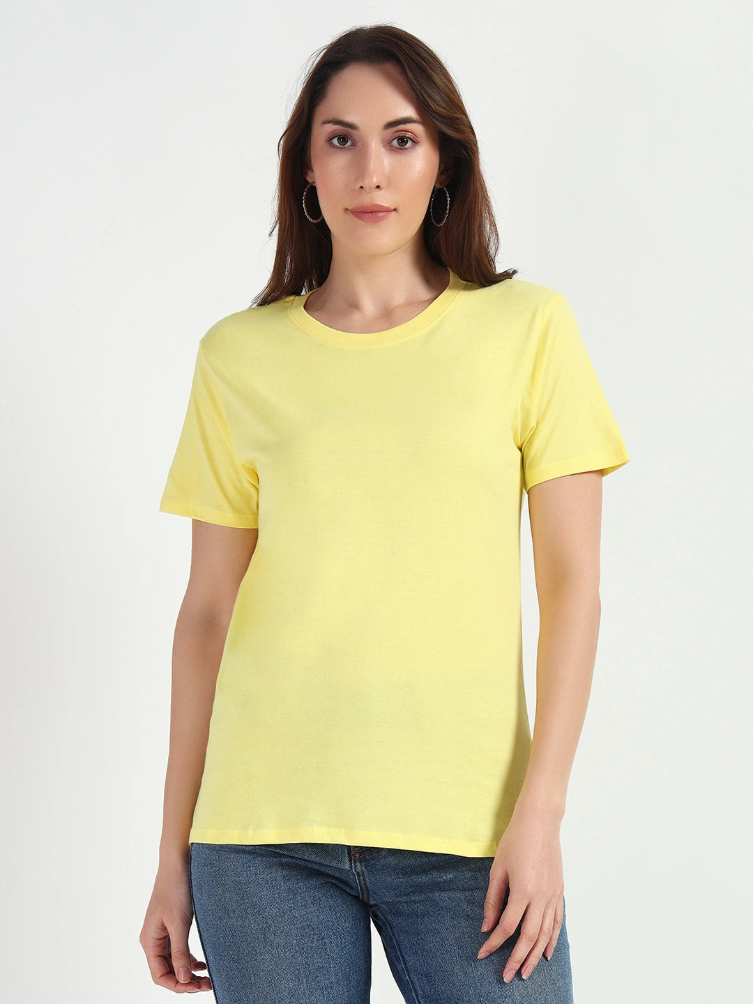 Pale Yellow Women Plain T-shirt