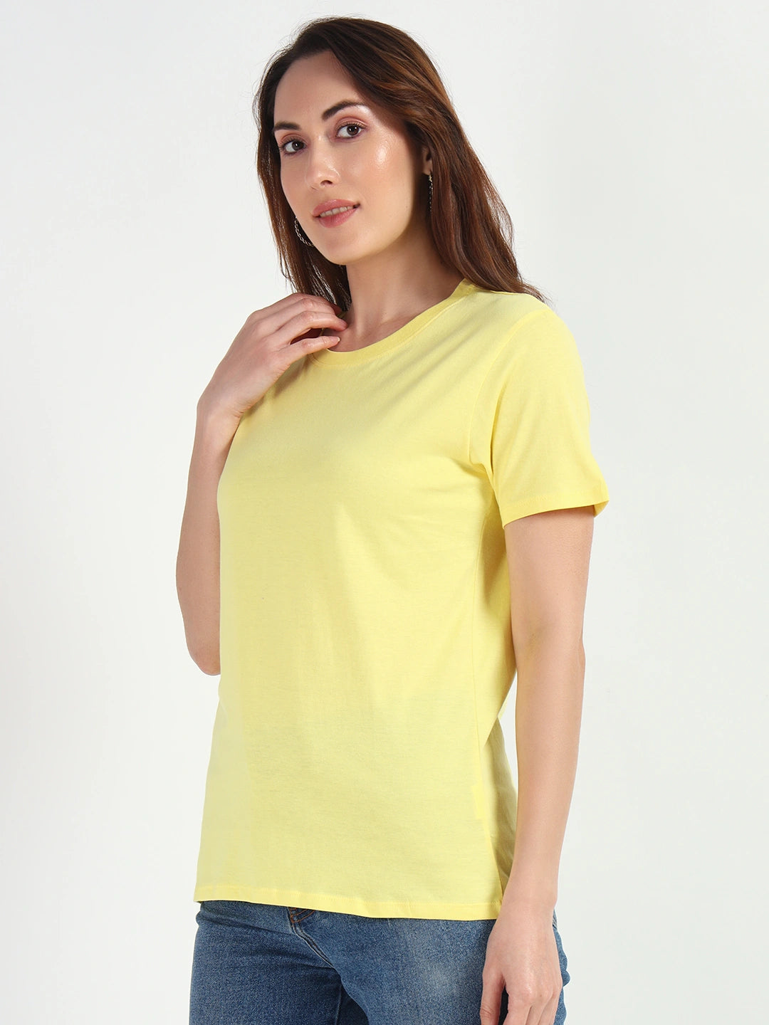 Pale Yellow Women Plain T-shirt