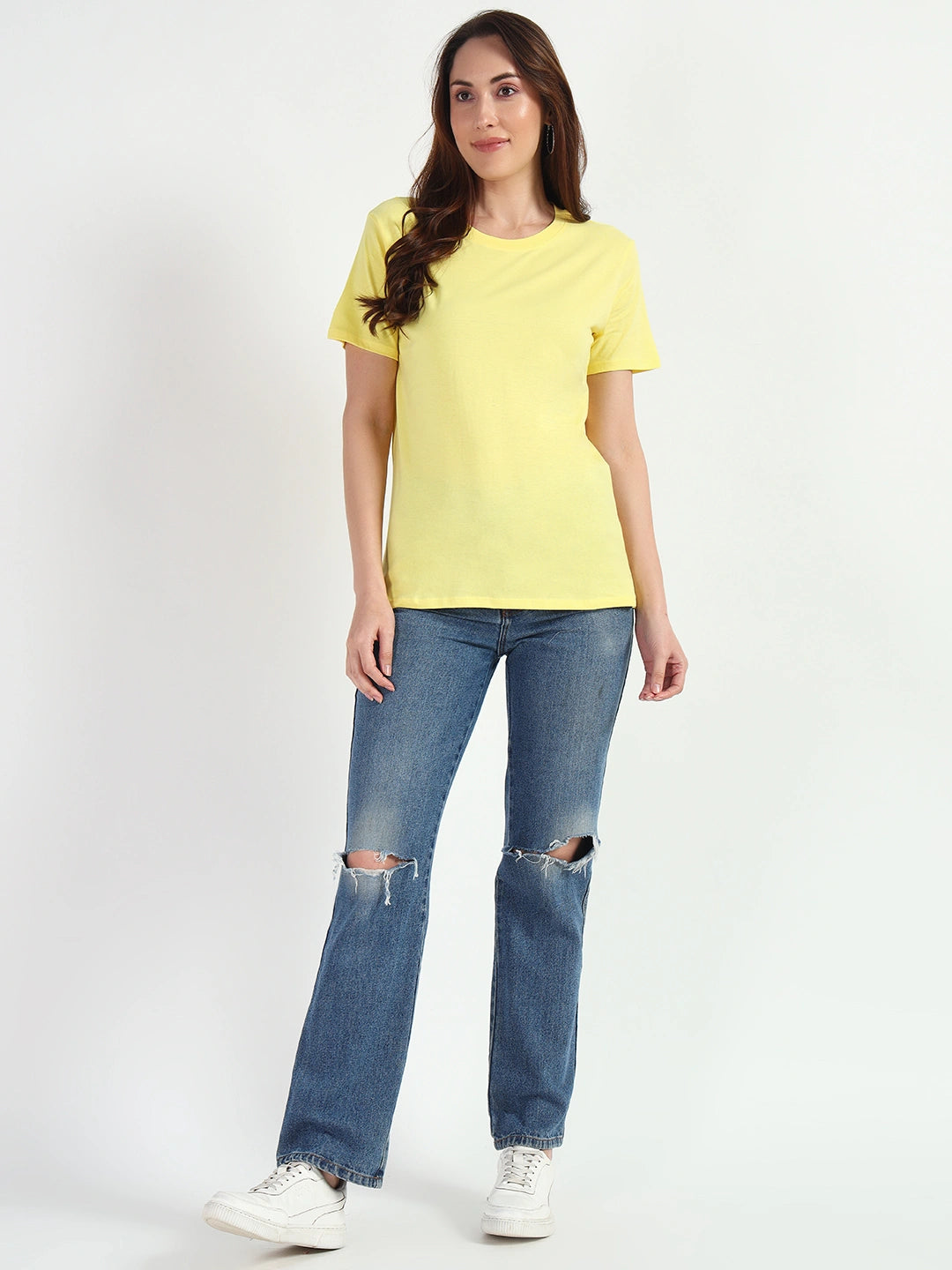 Pale Yellow Women Plain T-shirt