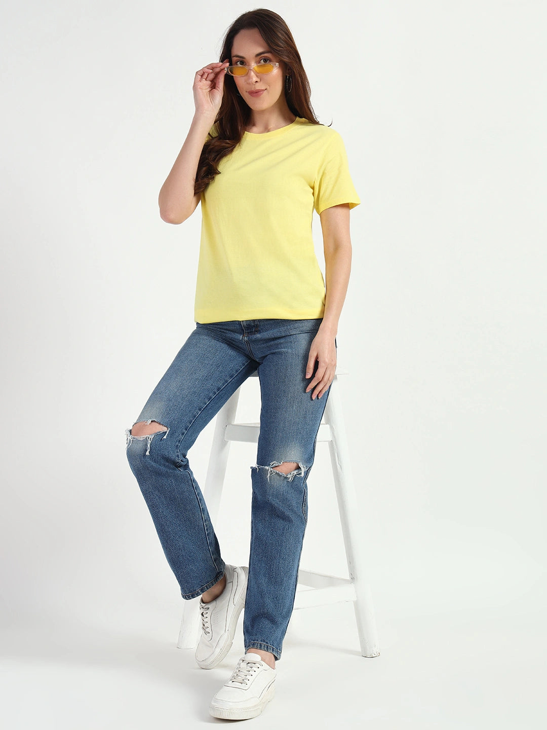 Pale Yellow Women Plain T-shirt