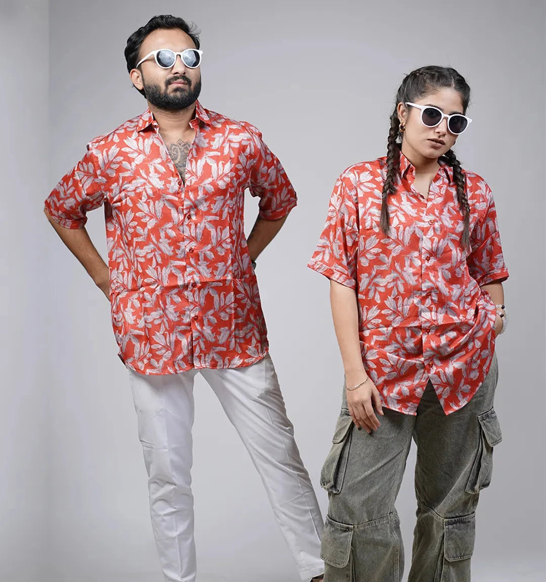 Red Floral Men Oversized Shirt cartoonpantii