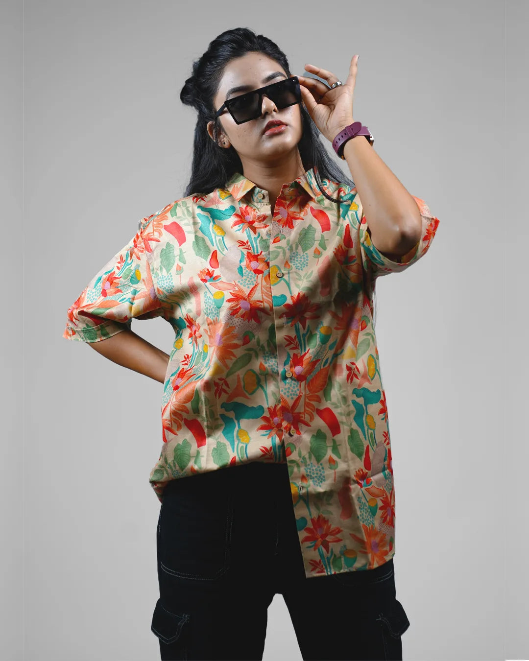 Exotic Flora Women Oversized Shirt cartoonpantii