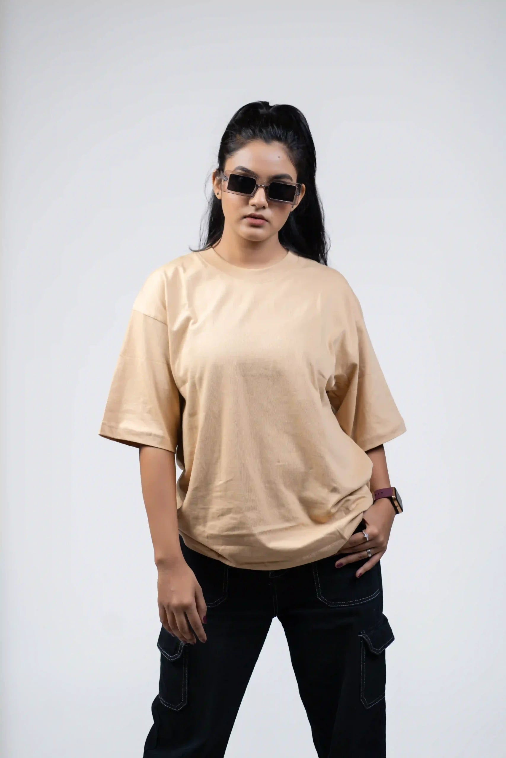 Taupe Solid Oversized T-shirt cartoonpantii