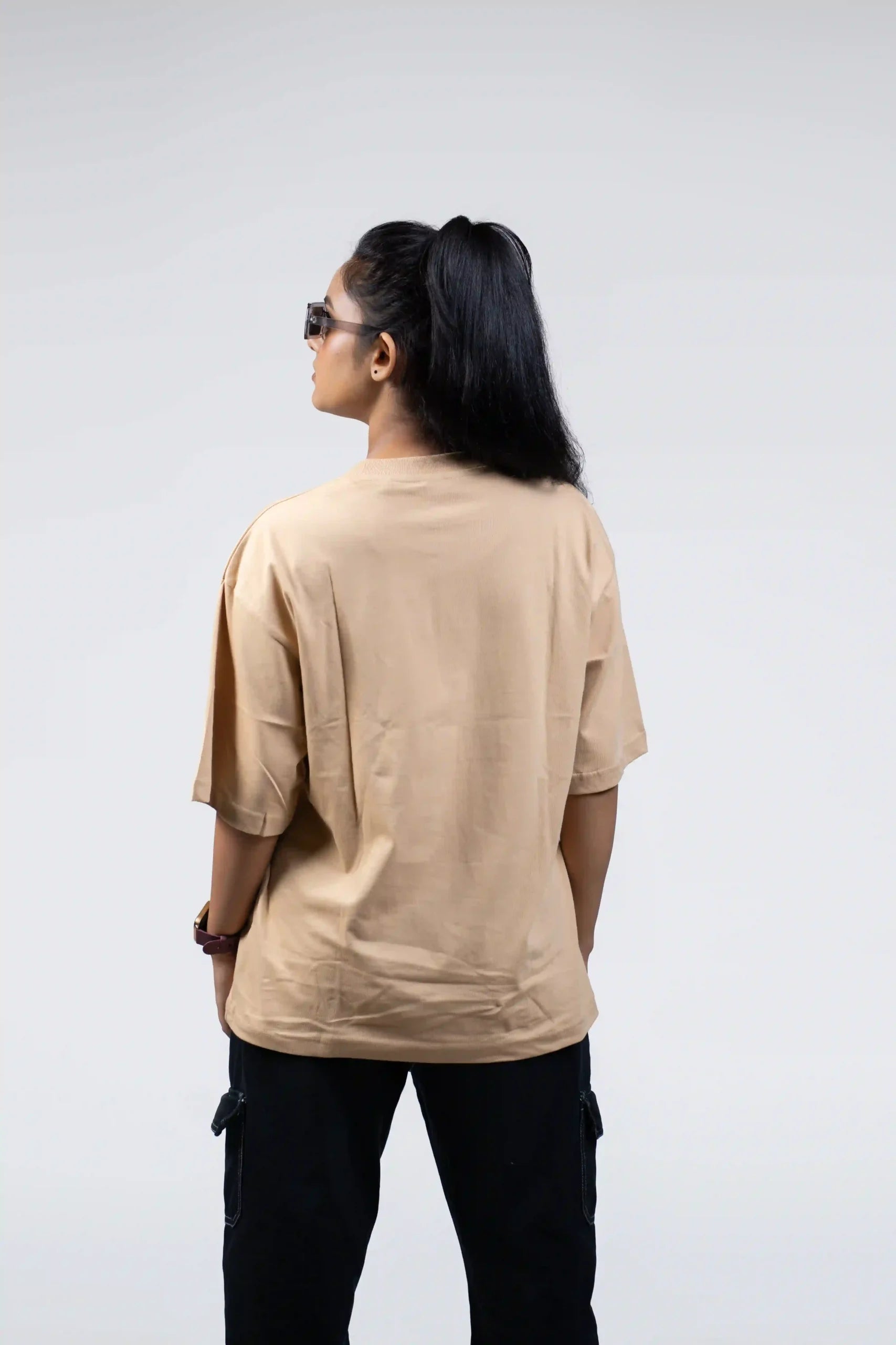 Taupe Solid Oversized T-shirt cartoonpantii