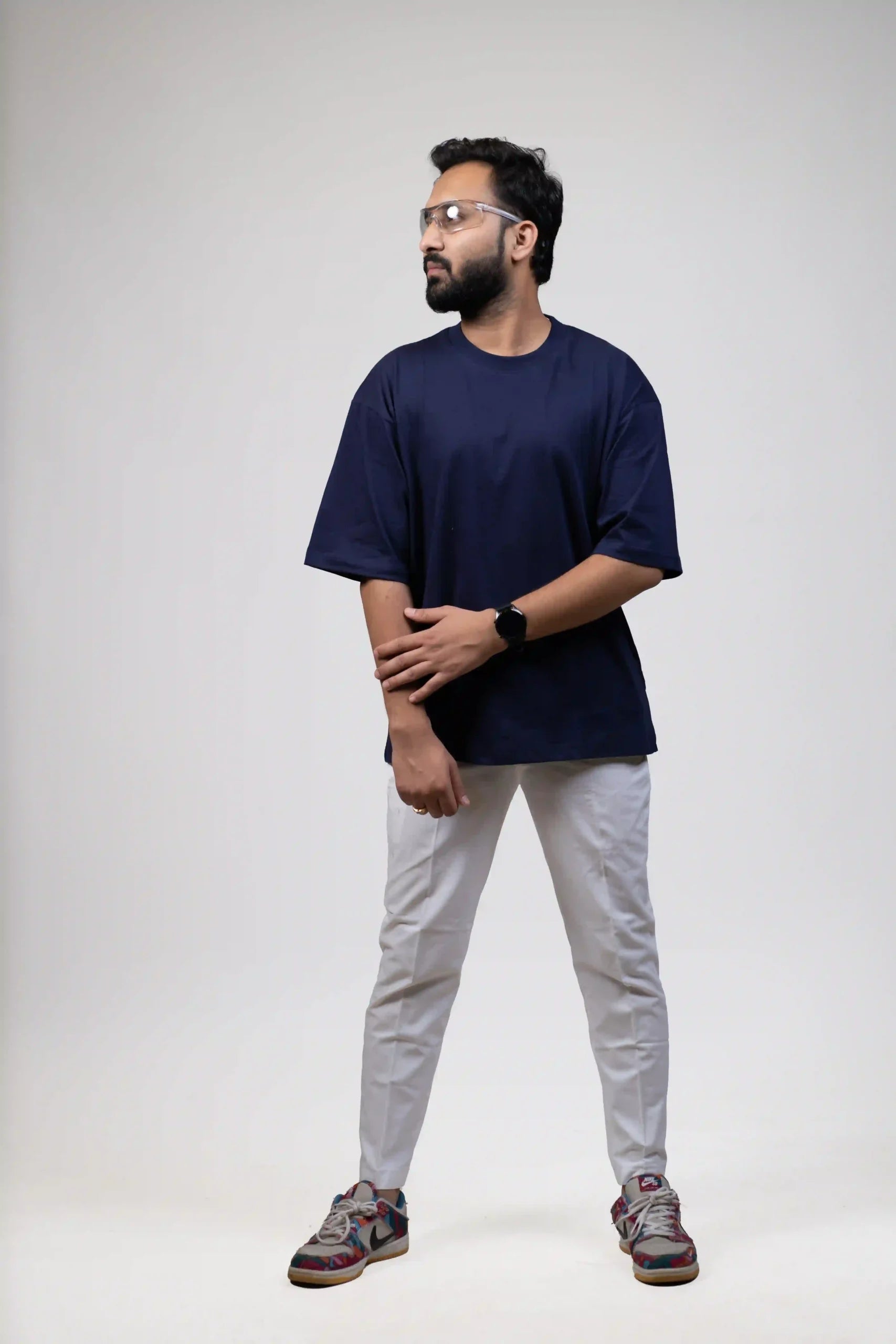 Navy Blue Solid Oversized T-shirt cartoonpantii