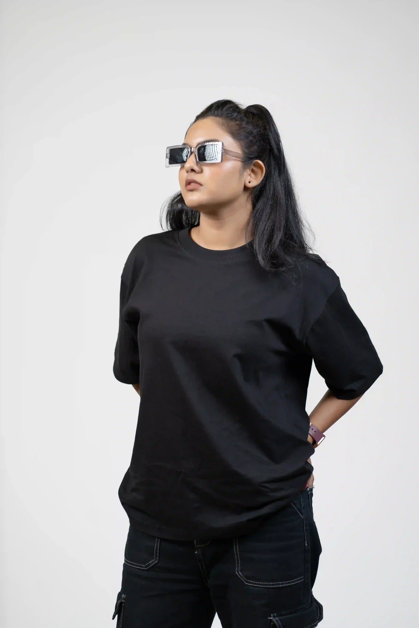 Black Solid Oversized T-shirt cartoonpantii