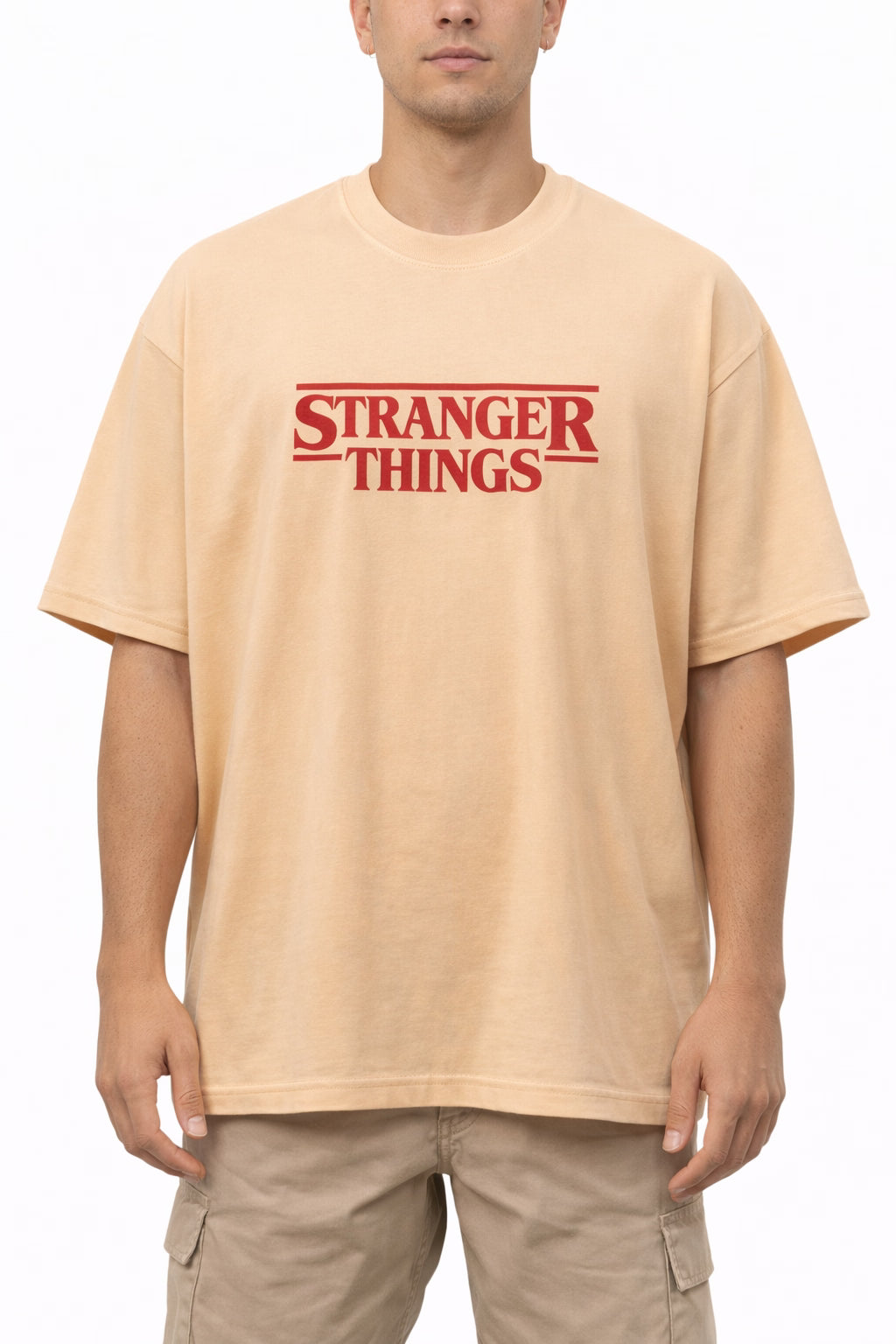 Stranger Things Oversized Graphic T-Shirt – Beige