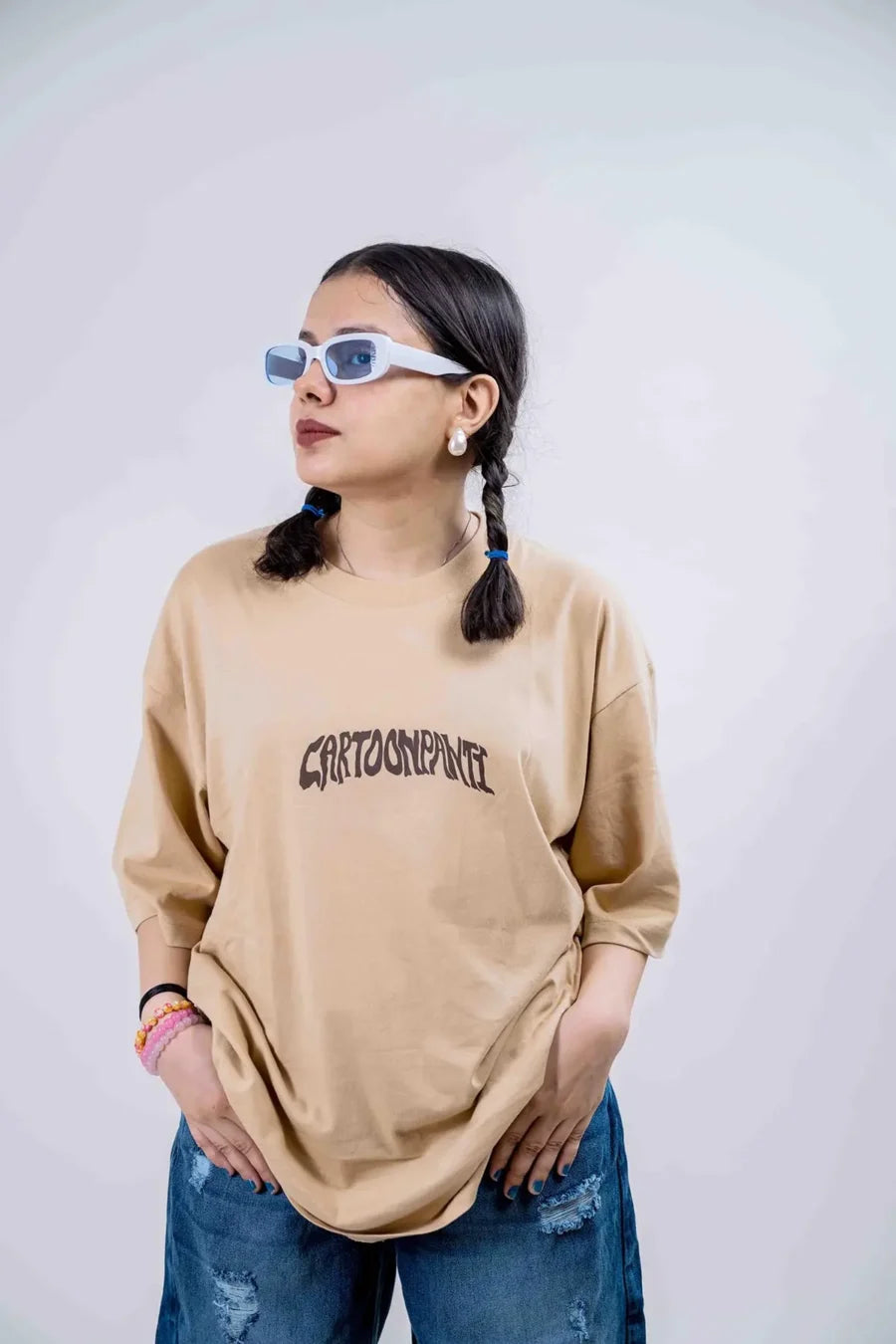 Cartoonpanti Taupe Women Oversized T-shirt cartoonpantii