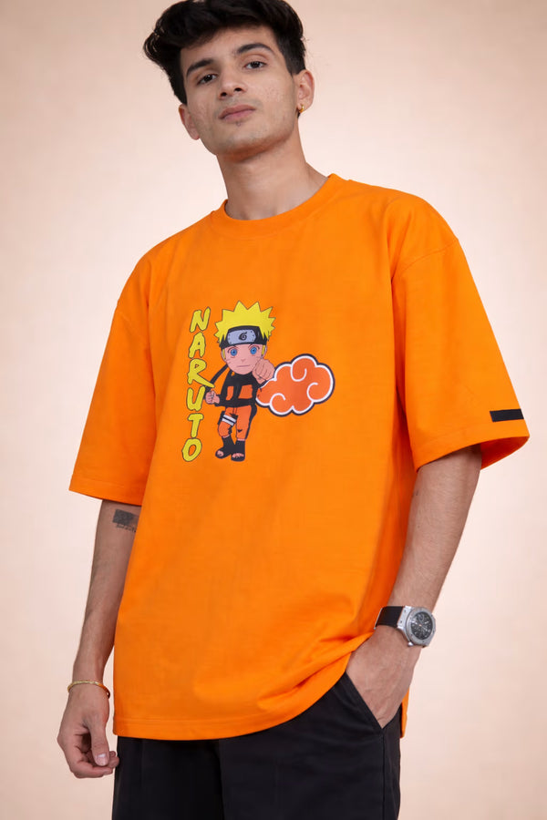Orange Oversized Anime Graphic T-Shirt