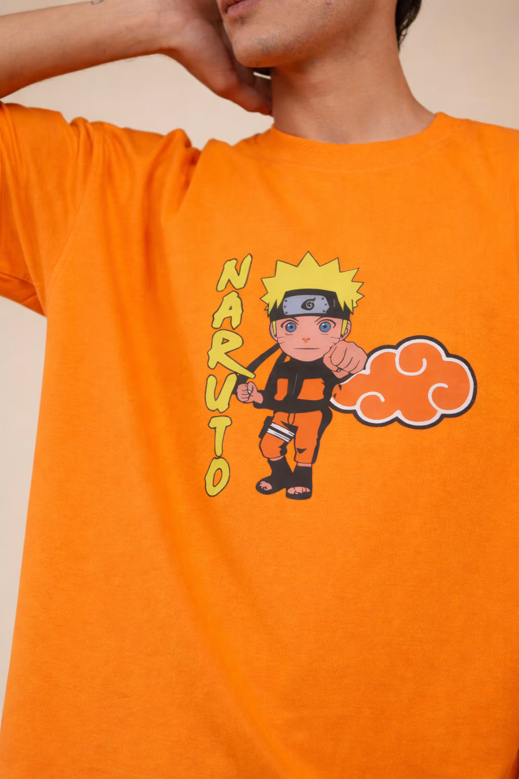 Orange Oversized Anime Graphic T-Shirt