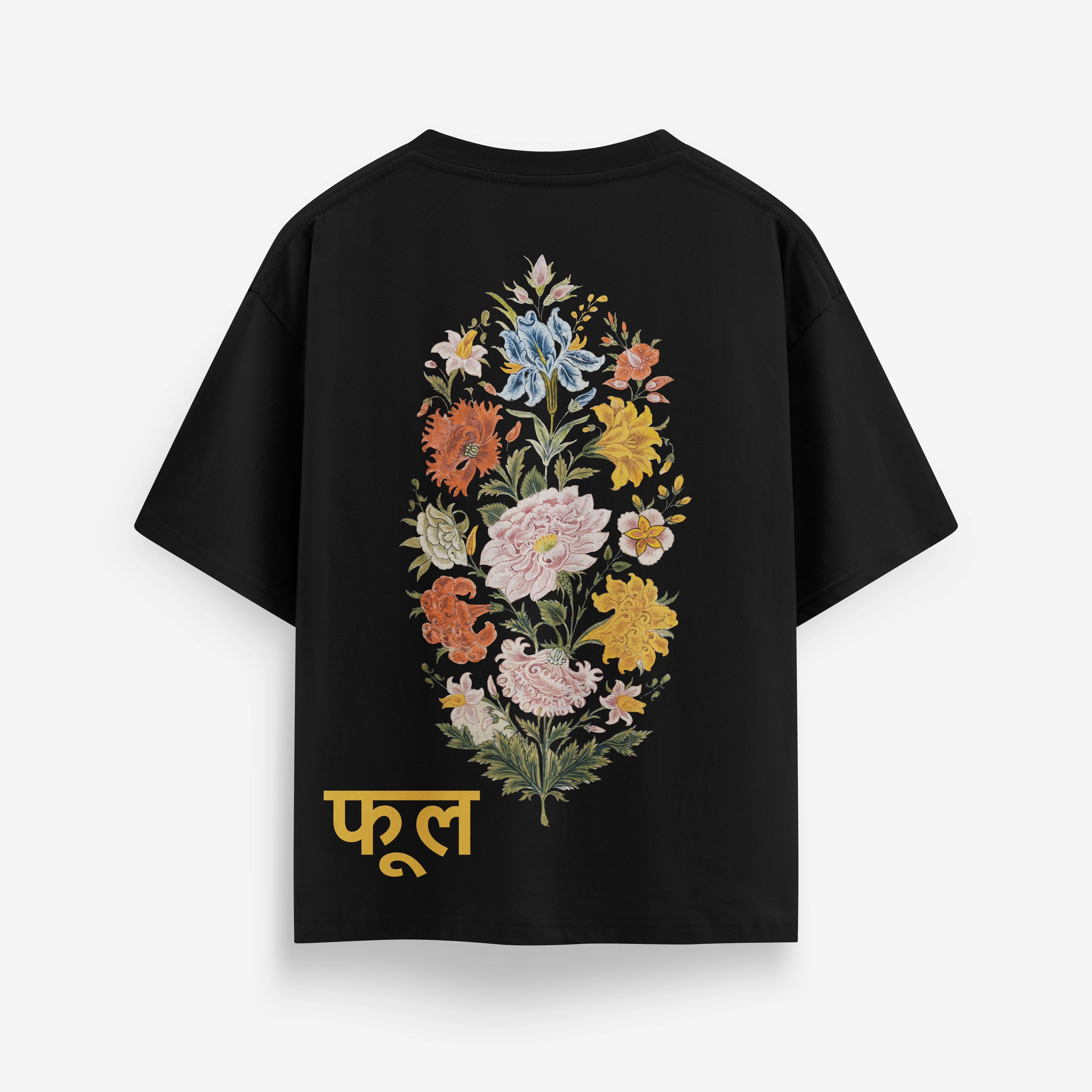 Black t-shirt with floral design and yellow by caartoonpanti india