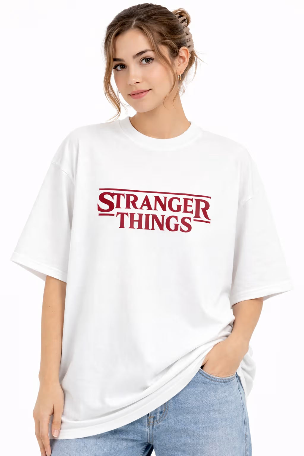 Stranger Things Oversized Graphic T-Shirt – White