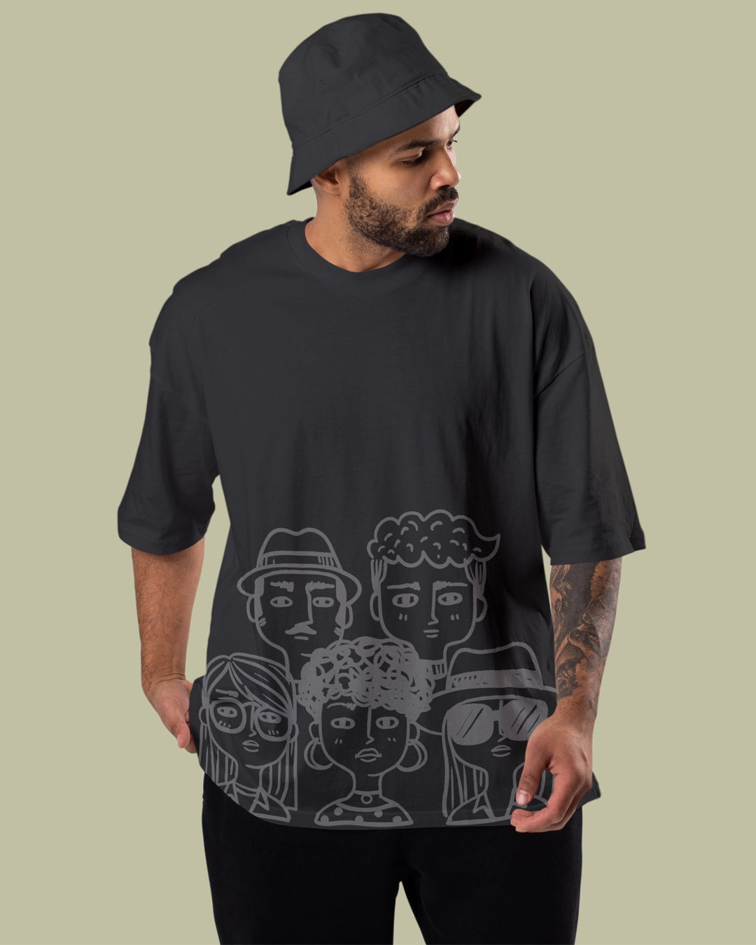 5 Faces Men Oversized  T-shirt cartoonpantii