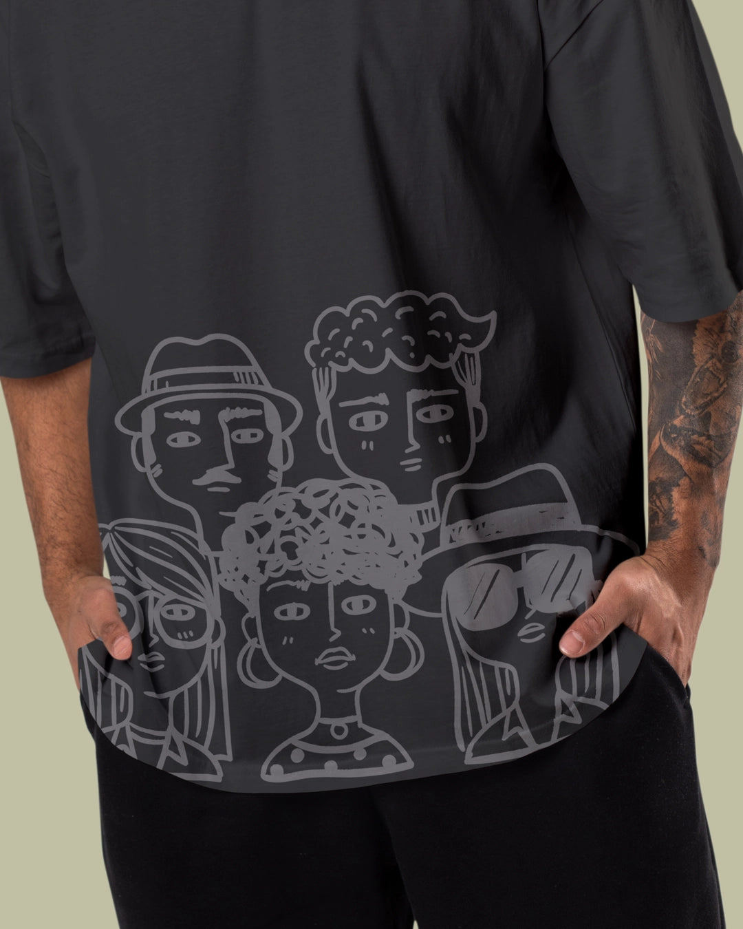 5 Faces Men Oversized  T-shirt cartoonpantii